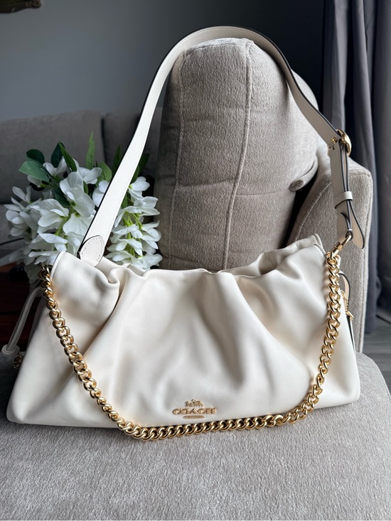 Coach Handbags - Coach Large Faye Bag Soft Leather Shoulder Bag in Chalk with Gold Chain